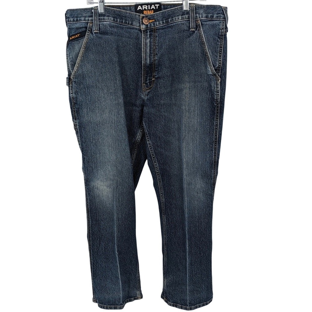 Ariat Rebar M4 Low Rise Work Jeans Mens 38x30 Blue Denim Carpenter Boot Cut Work